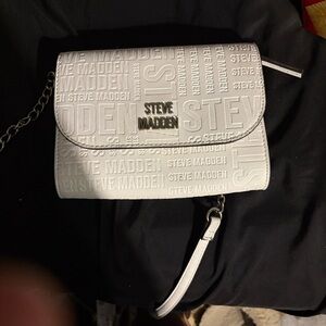 Steve Madden Embossed Logo Crossbody Bag in White